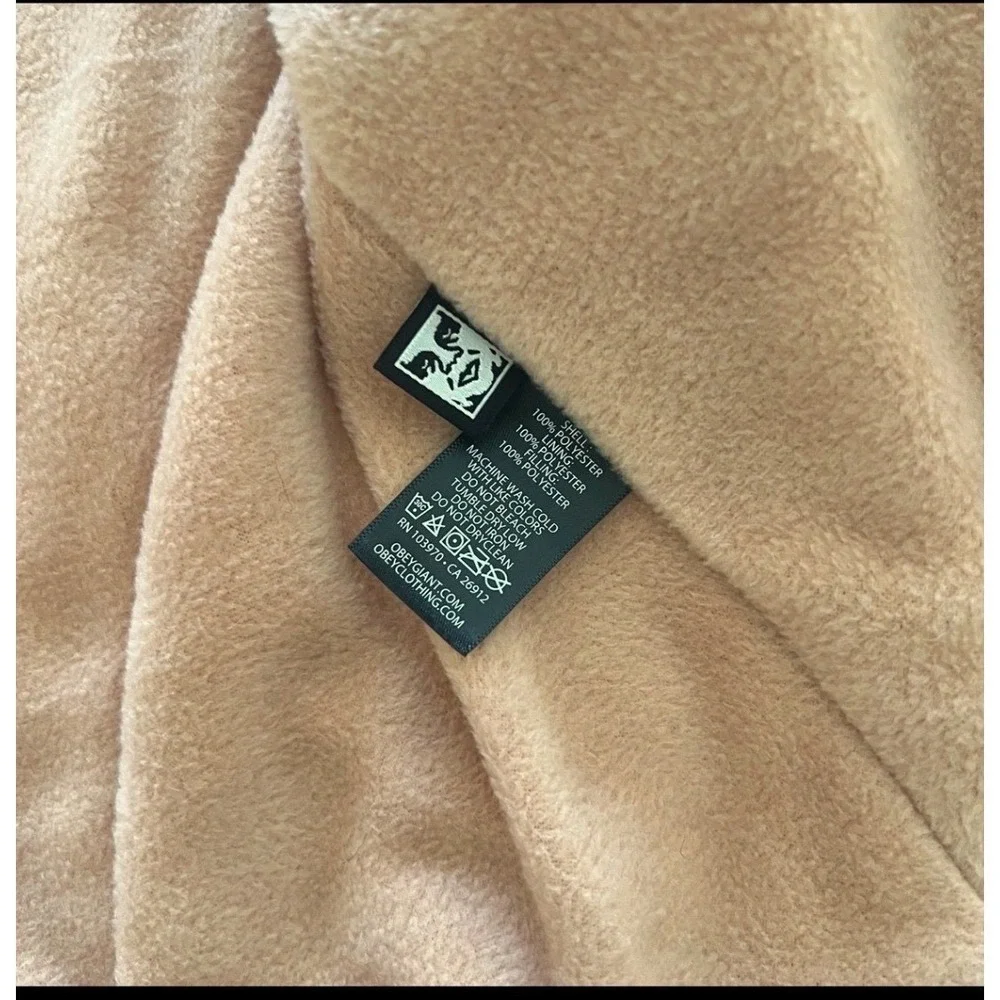Obey Worldwide Quilted Pink Peach Embroidered Logo Fleece lined Puffer Jacket L - Picture 10 of 10